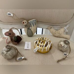 6 Piece Luxury Wool & Glass Christmas Ornaments Set NWT